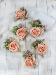 6 件套男士婚礼胸花，高仿真法兰绒玫瑰婚礼胸花，新郎伴郎用，森林系列胸花非常适合婚礼舞会舞蹈仪式周年纪念装饰花情人节