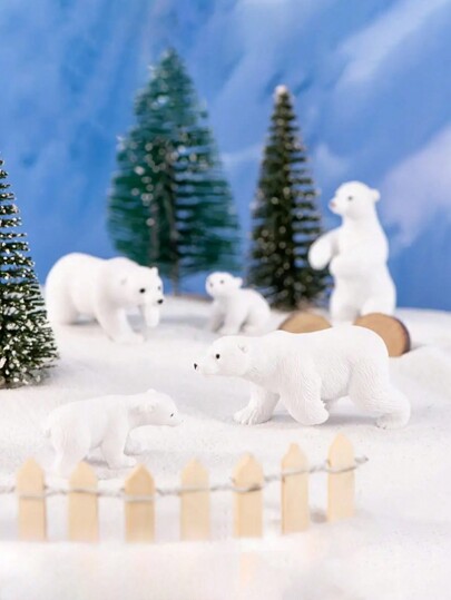 5 peças/6 peças/10 peças Mini estátuas decorativas de urso polar Mini estátuas de urso polar Decorações para árvores de Natal Adequado para cenário de neve Decoração criativa de animais árticos Decoração de feriado Acessórios de artesanato Exibição interna e externa