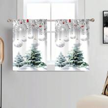 2 stuks Zilveren Kerstboom en Ster Gedrukte Transparante Gordijnen, Roede Zak Bovenkant, Hoge Kwaliteit Polyester Stof, Lichtgewicht En Gemakkelijk Te Onderhouden, Unieke Kerstdecoratie Gordijnen Voor Keuken, Eetkamer, Woonkamer, Slaapkamer, Balkon