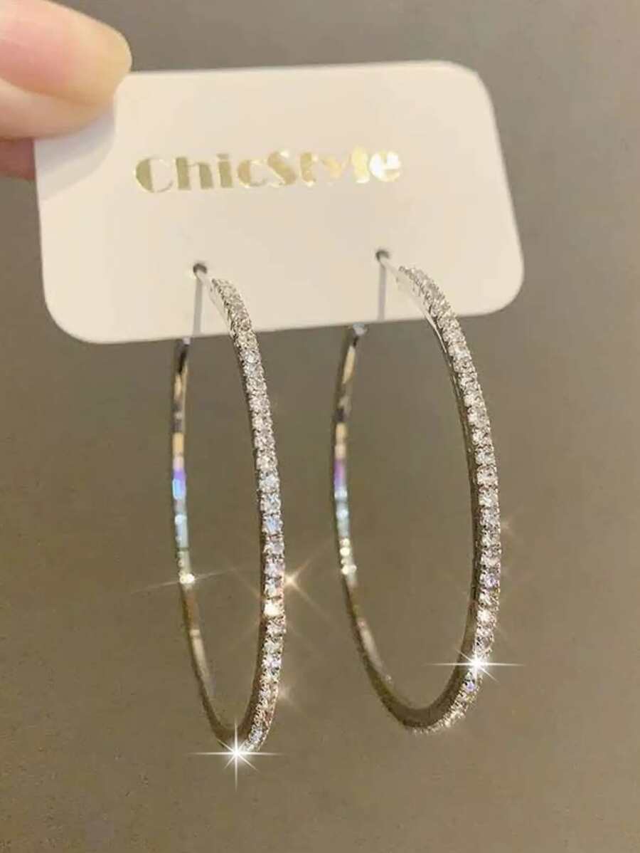 2pcs Minimalist Crystal Stud Earrings Set, Suitable For Women Daily Wear, Holiday, Dates (No Card) - Silver - View 1