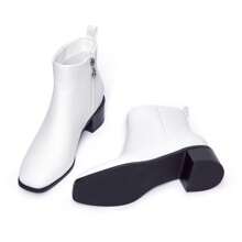 Giày bốt cổ ngắn mùa thu hiện đại cho nữ – Giày bốt đế thấp mũi vuông có khóa kéo cho mùa đông mặc ngày lễ tình nhân - trắng - Xem 2