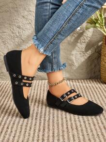 1 Pair Women's Flat Mary Jane Shoes, Black Buckle Casual Flats, Fashionable & Elegant For Dating, Autumn