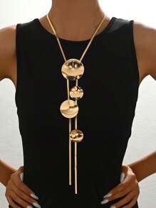1pc Women's New Y Style Necklace, Vintage Creative Round Asymmetrical Heart Pendant Pendant Chain, Exaggerated Long Sweater Chain For Daily, Gift, Party Jewelry