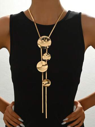 1 قطعة طوق جديد لنساء بتصميم Y، قلادة قلب عتيقة خلاقة غير متماثلة بشكل دائري، سلسلة بدلة كنزة مبالغ بالطول، للاستخدام اليومي والمناسبات والهدايا