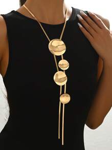 1pc Women's New Y Style Necklace, Vintage Creative Round Asymmetrical Heart Pendant Pendant Chain, Exaggerated Long Sweater Chain For Daily, Gift, Party Jewelry