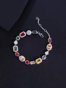 1 件精美多形状彩色方晶锆石链式手链，适合女士，可调节尺寸，时尚手饰，婚礼/派对/周年纪念/生日礼物 - multi shape - 查看 3