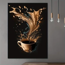 1 件高品质咖啡帆布印刷墙画，咖啡杯飞溅设计，适合家庭、厨房、办公室、咖啡厅 - 耐用帆布材质，咖啡爱好者的理想礼物，时尚装饰海报 - 無框 - 查看 10