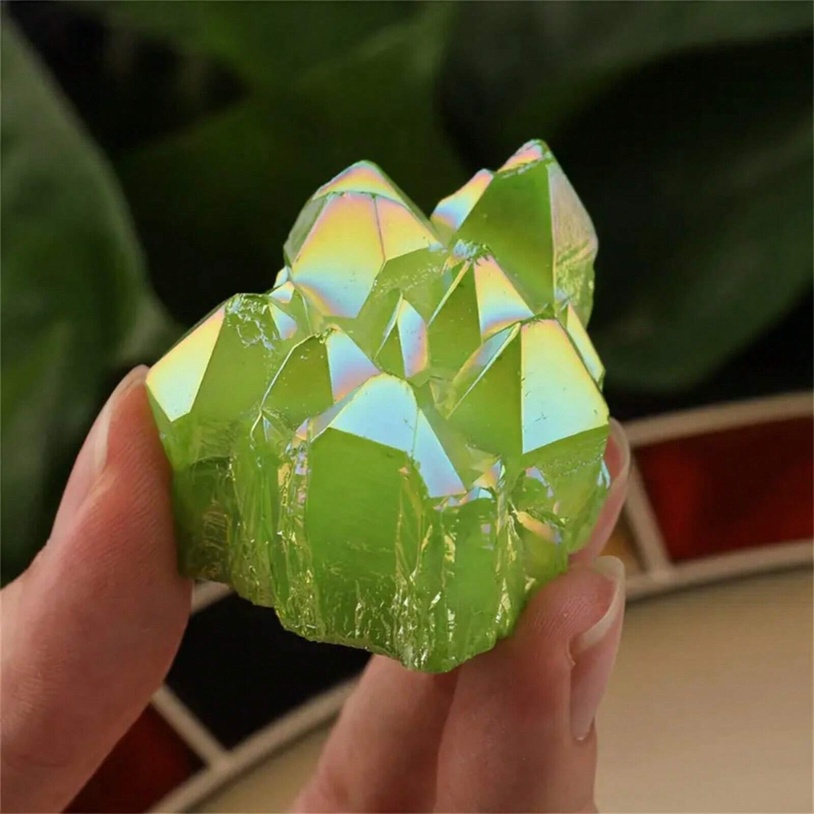 Natural Light Green Aura Titanium Crystal Quartz Cluster Rough