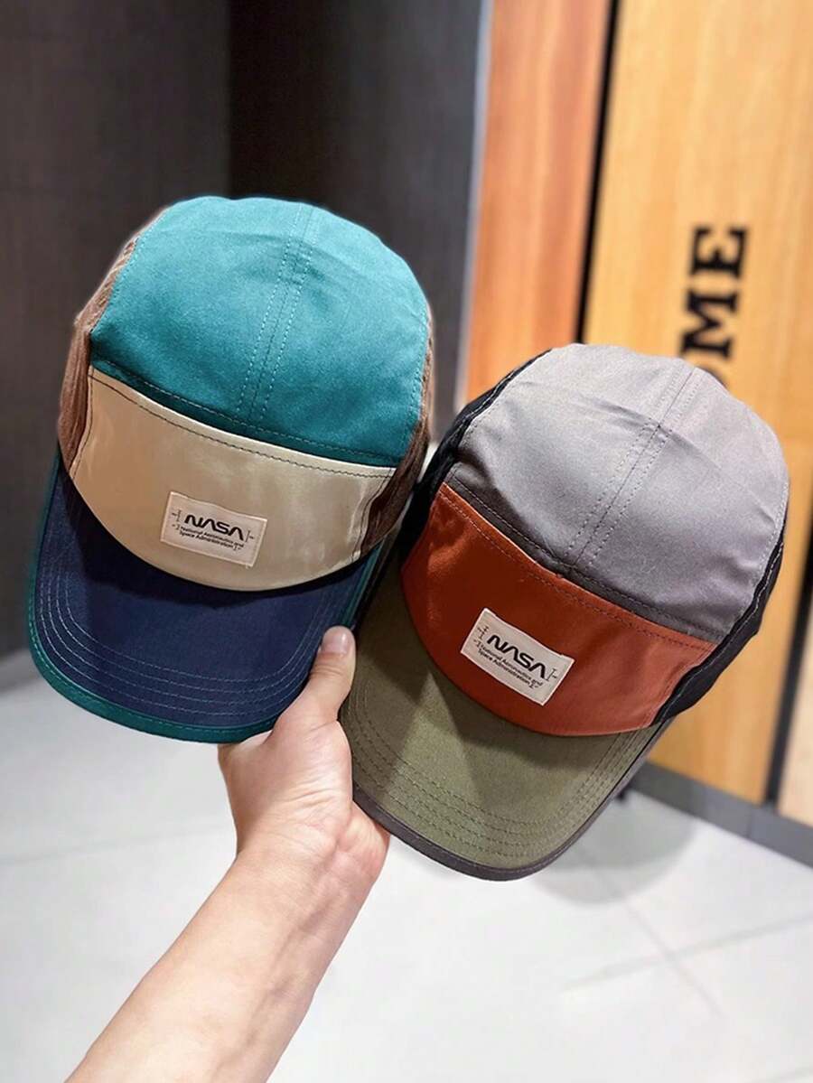 5 片拼色软顶棒球帽，男女通用休闲工作服复古风格，四季防晒可折叠棒球帽，街头服饰 - 棒球帽 - 查看 1