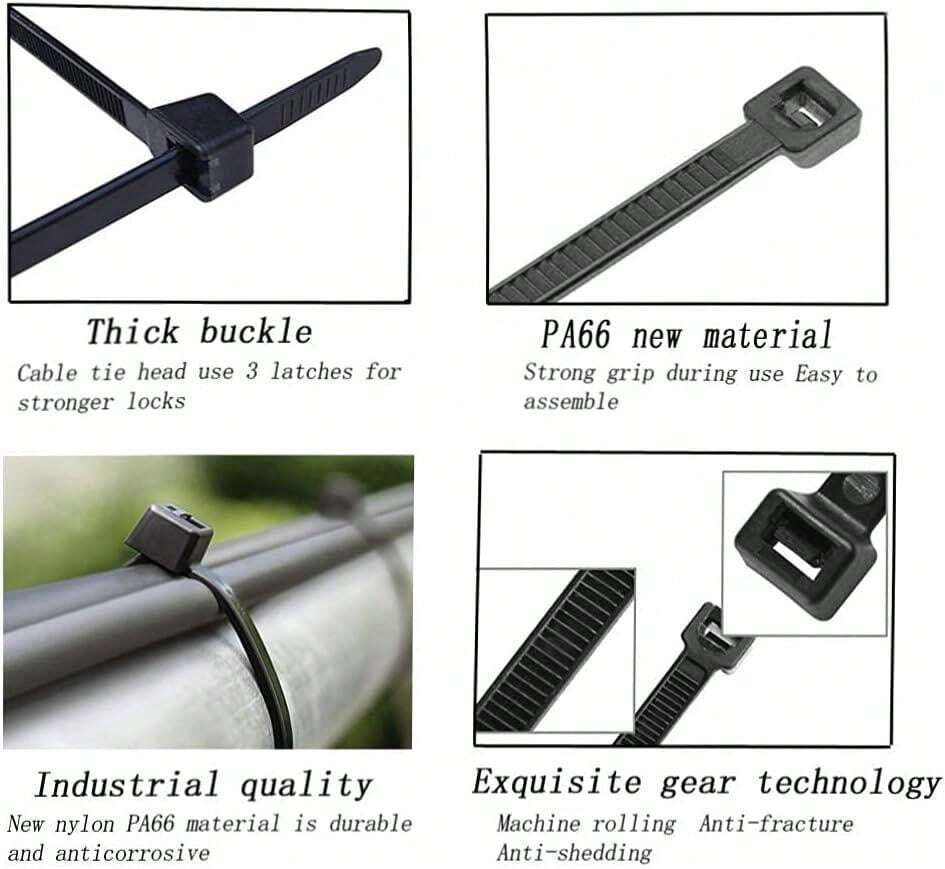 100 Piece Set Of HeavyDuty Cable Ties, Nylon Ties With Waterproof