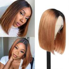 1B/33 Rooted & Ombre Colored Bob Wigs 13x4 Lace Front Wig Human Hair Protein Filament Wig Straight Bob Wig For Women Lace Closure Wig 250 Density - Rooted & Ombre - View 4