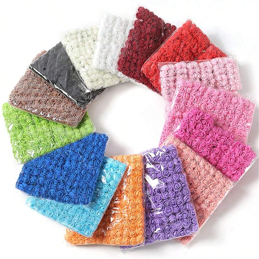 144pcs Artificial Mini Foam Rose Flower Bouquet Wedding Flower Decoration Scrapbooking Fake Flowers Wreath DIY Craft Gifts, Valentine's Day, Gift Birthday Graduation