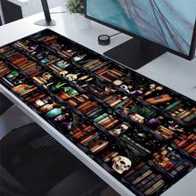 神秘书架鼠标垫艺术设计桌面垫办公桌配件，缝边防滑超大鼠标垫橡胶底座键盘垫，35.4x15.7英寸，电竞桌面垫，适用于办公室和家庭，是送给男士的完美礼物，适合返校季游戏玩家，桌面配件，办公用品，办公桌鼠标垫 - 彩色 - 查看 3