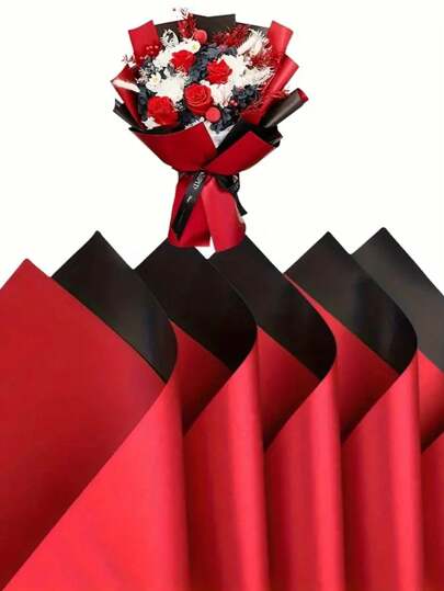 20 hojas de papel de regalo de flores de doble cara premium - diseños impermeables en rojo y negro - perfecto para envolver regalos con estilo, manualidades DIY, bodas y decoración para cualquier ocasión - incluye papel de seda y suministros para ramos de flores