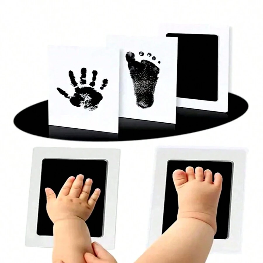 1/2/3/4 set Kit de huella de mano y pie de bebé recién nacido negro DIY, accesorios de decoración del hogar, almohadillas de tinta, marco de fotos, accesorios de huella manual de niños pequeños, recuerdos, accesorios de regalo de baby shower limpio