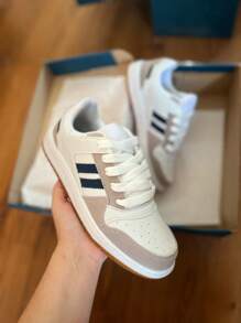 Women's Sneakers, Flat Sole, Gym, White Leather, Black, Comfortable Fashion - 藍白色 - 查看 1