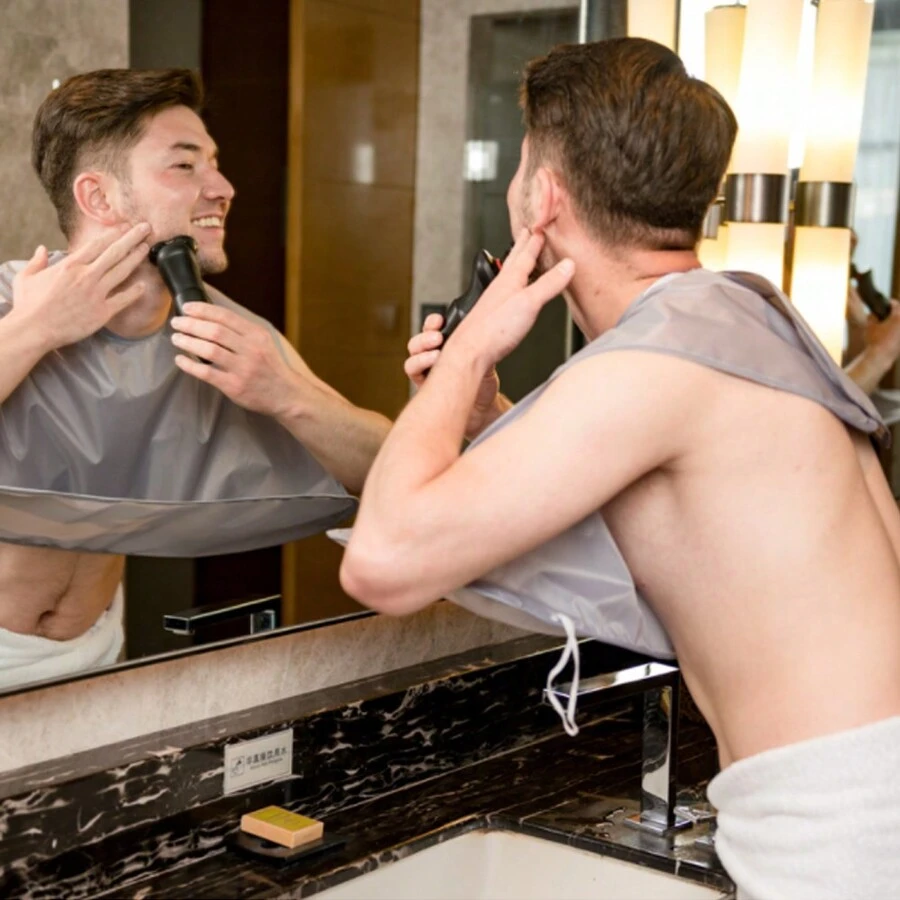 1 Pc Beard Bib Apron&Hairdressing Cloak Umbrella,Men's Non-Stick Material Beard Apron, Broken Hair Storage Cape Dress Hair Accessory Tool, Suitable For Hair Salons,One Size Fits Everyone-Gray - Grey - View 1