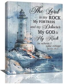 Ocean Lighthouse Wall Art Christian Psalm Bible Quotes Wall Decor Rustic Coastal Nautical Pictures Religious Motivational Canvas Prints Framed Modern Artwork For Living Room Bedroom Bathroom 12"X16" - 1 - View 1