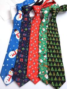 1 件圣诞树圣诞老人派对和商务休闲街头涤纶领带，适合所有季节作为圣诞礼物 - 彩色 - 查看 1