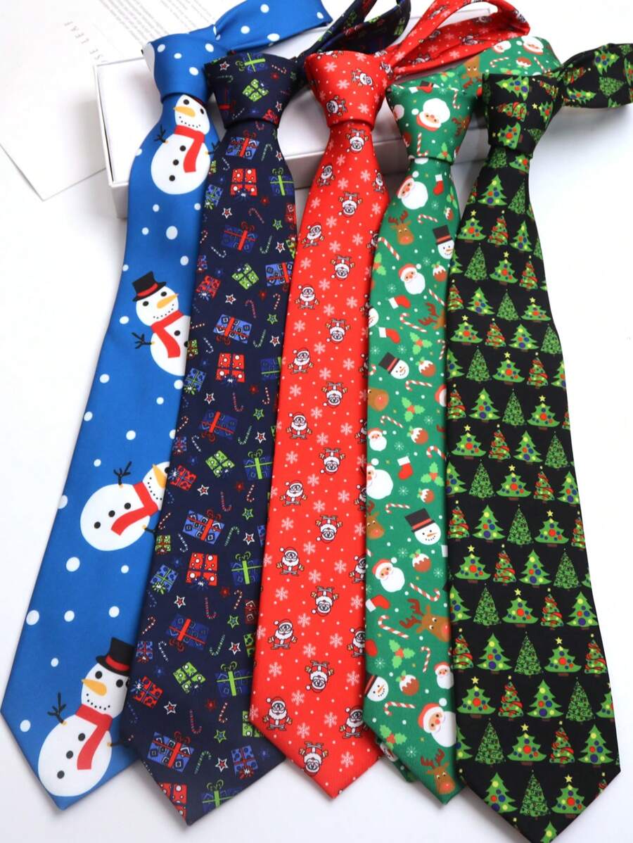 1 件圣诞树圣诞老人派对和商务休闲街头涤纶领带，适合所有季节作为圣诞礼物 - 彩色 - 查看 1