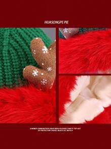 1pc Plush Reindeer Horn Christmas Hat, Warm Knitted Beanie Unisex - Multicolor - View 4