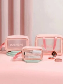 3pcs/1pc Summer Travel Toiletry Bag, PVC Waterproof Cosmetic Bag, Large Capacity Travel Organizer Bag For Cosmetics, Makeup, Toiletries, Suitable For Men & Women, Transparent Matte Makeup Bag, Swimming Bag, Travel Pouch, Makeup Bag, Makeup Case, Lipstick, Brushes, Skincare, Phone, Coins, Small Items, Suitable For Home, Gifts, Holidays, Halloween, Christmas, Multi-Purpose Use, Gift For Girlfriend, Gift For Women, Girls