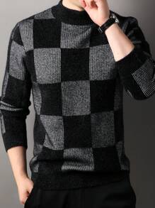 Áo len dệt kim cashmere dày cổ tròn màu đen cho nam, mùa đông, đơn giản, tối giản - màu đen - Xem 2