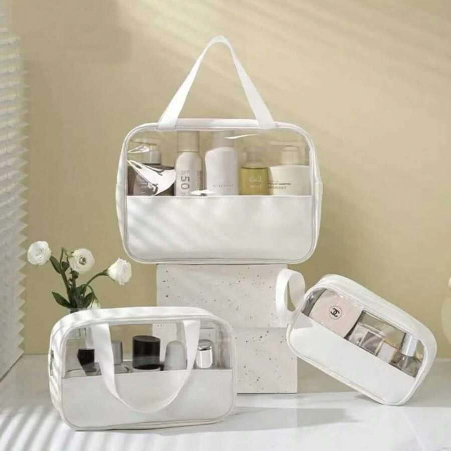 Asaloog 3-Piece Toiletry Bag Kit Transparent Bags, Ideal For Cosmetics, Personal Hygiene Products, Makeup, Etc. - trắng - Xem 1