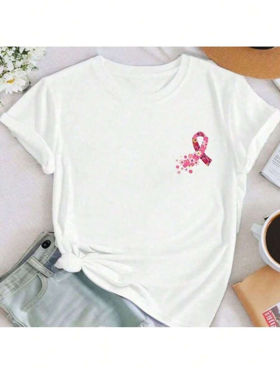Women's Pink October T-Shirt With Bow - 白色 - 查看 1
