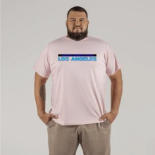 Large Printed Plus Size 30.1 Combed Printed Cotton Los Angeles Tires T-Shirt - 淺粉色 - 查看 1
