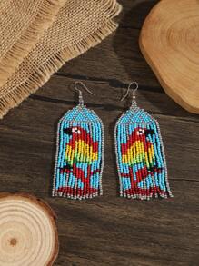 Boho Style Beaded Parrot Earrings, Blue Parrot Earring For Women - Blue - View 4