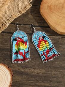 Boho Style Beaded Parrot Earrings, Blue Parrot Earring For Women - Blue - View 5