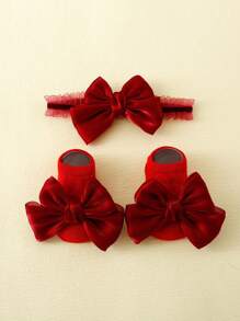 1 par de calcetines tipo bailarina con decoración de moño para niñas bebé, estilo rojo año nuevo, ideales para el uso en interiores en Navidad y Año Nuevo para bebés - Rojo - Ver 1