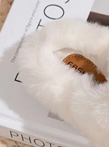 Girls Fluffy Double Strap Slip-On Slippers, Cute Furry Open Toe House Slippers For Indoor/Outdoor Use
