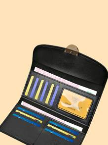 1pc Brown Two-Tone Metal Decor PU Clutch Flap Wallet Multi-Purpose Fashion Accessory Elegant & Suitable For Ladies Christmas Gifts Gift Thanksgiving Vintage For Women Wallet Purse Wallet Long Wallet - Black - View 4