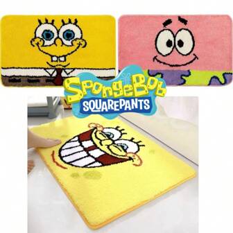 SpongeBob & Bath Mat Set, Ultra Soft Absorbent Non-Slip Bathroom Rugs, Kids Cartoon Floor Decor, Yellow & Pink Plush Mats, Machine Washable