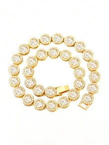 kuuioe 1pc Hiphop Round Rhinestone Fashionable Sparkling Unisex Chain Necklace, Party & Daily Wear Necklace & Bracelet