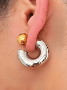 2pcs Fashion Boho Baroque C-Shaped Earrings, Hypoallergenic Design Suitable For Women's Daily Wear, Gift - Multicolor - View 2