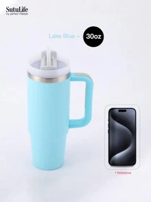 1 pieza, Vaso de 30 onzas con asa, Vaso al vacío reutilizable, Vaso aislado con tapa y pajitas, Tapa hermética, Vaso aislado, Mantiene frío, calor y hielo durante horas, de vuelta al colegio