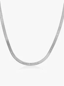 1 件日常时尚蛇形项链，百搭，雕刻文字，18k 金不锈钢首饰，日常佩戴，适合送给好朋友和家人 - 银色 - 銀色 - 查看 2