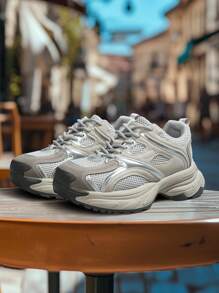 Damskie, oddychające, szare, grube, grube trampki z siateczki, retro, platforma, zwiększająca wysokość, uniwersalne buty sportowe, wiosna/jesień