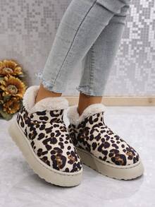 Giày bốt đi tuyết họa tiết da báo cho nữ, lót lông, đế dày, ấm áp và thoải mái cho mùa thu đông - Màu be - Xem 6