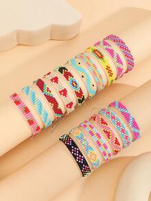 1 chiếc vòng tay hạt thủ công họa tiết hoa Bohemian thời trang độc đáo, có thể điều chỉnh dành cho phụ nữ, thích hợp để hẹn hò, đi nghỉ và đeo hàng ngày - 5 hàng - Xem 8