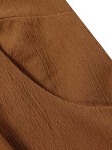 Womens Summer Solid Bib Pants Overalls Loose Baggy Wide Leg Long Pants Beach Jumpsuits Rompers For Women With Pockets - Brown - View 7