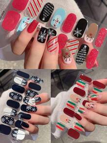 圣诞指甲贴纸，防水耐用，全指甲贴花，女士美甲装饰，适合节日、派对和生日礼物 - 彩色 - 查看 3