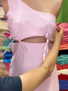 MULE DRESS WITH BOW SLEEVES NEW FOR SUMMER - Màu Hồng baby - Xem 1