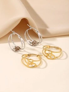 1 对奢华优雅“两心相印”系列不锈钢雕花镂空耳环，情侣约会/生日礼物 - 兩愛相連 - 查看 8