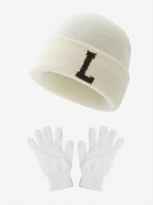 Bộ 2 mũ len 26 chữ Unisex và găng tay len ấm áp, mũ len đa năng cá nhân hóa cho trang phục hàng ngày mùa thu/đông, sử dụng ngoài trời, thích hợp làm quà tặng - trắng - Xem 7