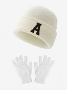 Bộ 2 mũ len 26 chữ Unisex và găng tay len ấm áp, mũ len đa năng cá nhân hóa cho trang phục hàng ngày mùa thu/đông, sử dụng ngoài trời, thích hợp làm quà tặng - trắng - Xem 3