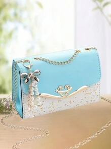 Womens Fashion Cute Pattern Shoulder Bags Romantic Heart Decorate Chain Strap Crossbody Bags For Valentine's Day Gift For Her - 藍色 - 查看 1